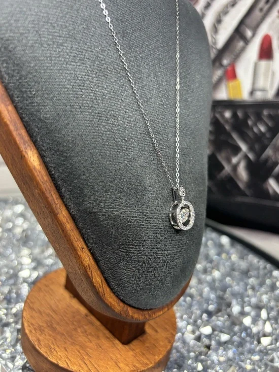 Silver Halo Pendant Necklace with Clear Crystal Accent - Picture 6 of 6